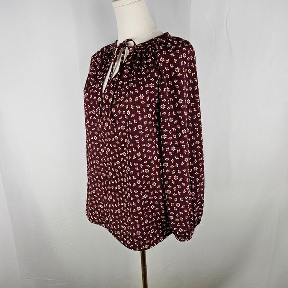 Boden Polly Peasant Blouse Size 8 Burgundy Floral Boho Tie - Picture 3 of 10